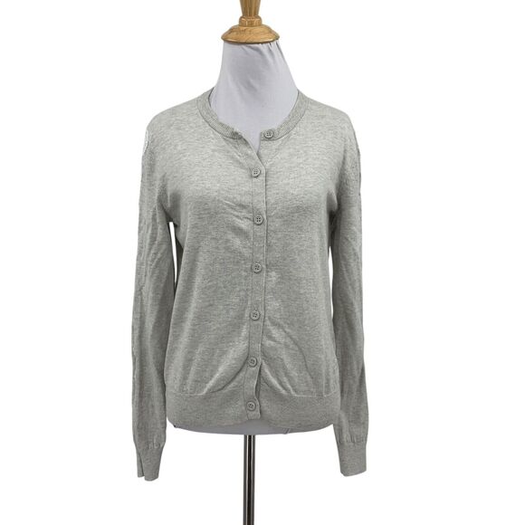 Jack Wills Cardigan Womens 8 Gray Cotton Button Front Lace Sleeve Sheer Panels - Picture 1 of 14